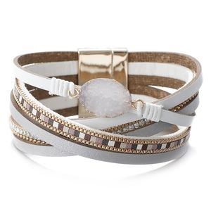 Faux Leather Bracelet Druzy Quartz Stone